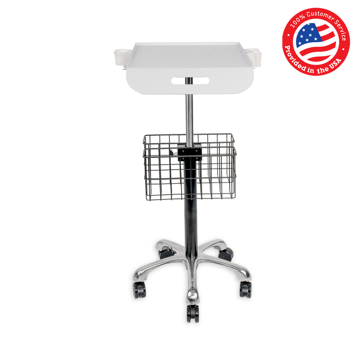 MC-12 - Medical Cart Mobile Trolley Cart with Wheels 27.5"-37" Height Adjustable Stainless Steel Dental Cart Rolling Desktop Lab Cart with 16"× 16.5" Large Tabletop