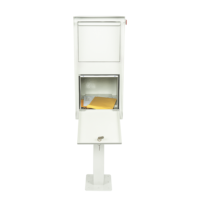 D25-G - Mail Manager Street Safe, Package Master Curbside Locking Security Mailbox, Weekend Away Locking Mailbox with Top Mount In Ground Post, Base Plate Included