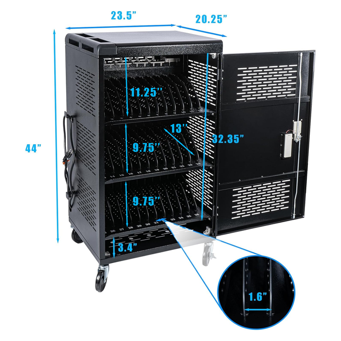 C36C-H - 36 Bay Intelli-Sense Charging Cart for Tablets, Laptop, and Chromebook, Classroom Locking Charging Station with Keypad Lock and Charger Storage for School, Classroom, Library, Office and More(Black)