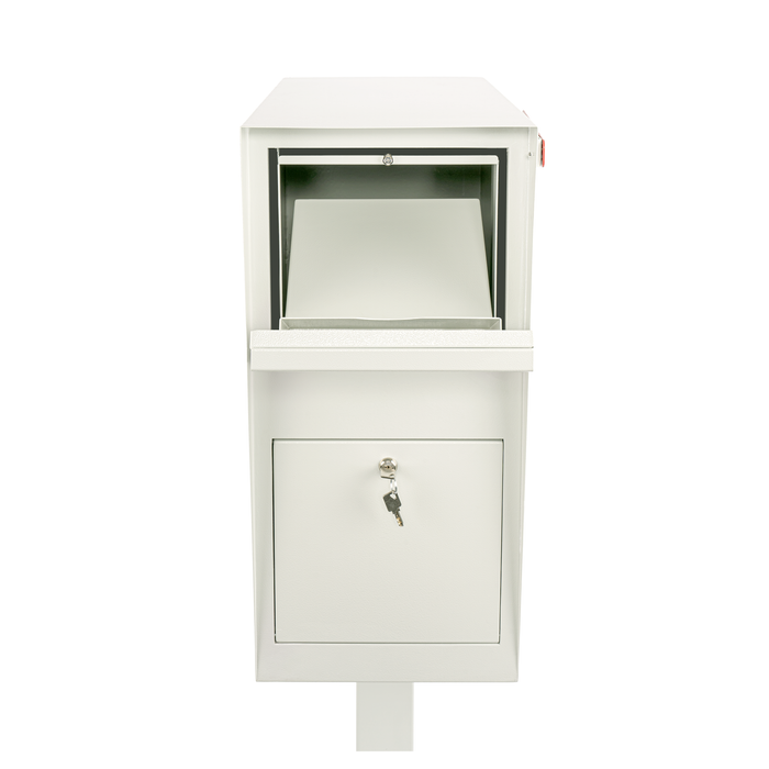 D25-G - Mail Manager Street Safe, Package Master Curbside Locking Security Mailbox, Weekend Away Locking Mailbox with Top Mount In Ground Post, Base Plate Included