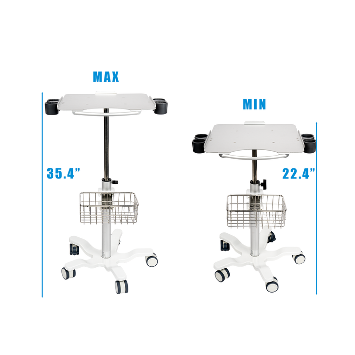 MC-15 - Medical Cart Mobile Trolley Cart with Wheels 22.4"-35.4" Height Adjustable Stainless Steel Dental Cart Rolling Desktop Lab Cart with 16.5"× 16.5" Large Tabletop