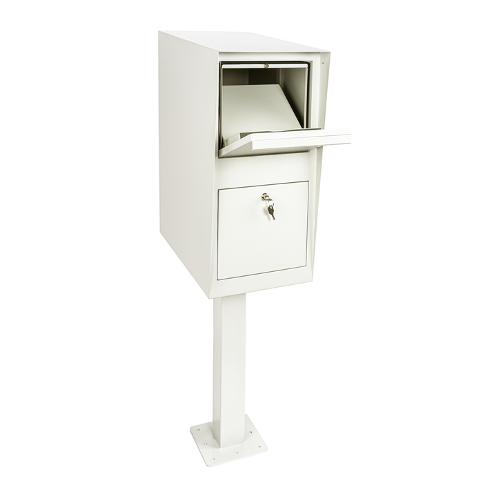 D25-G - Mail Manager Street Safe, Package Master Curbside Locking Security Mailbox, Weekend Away Locking Mailbox with Top Mount In Ground Post, Base Plate Included