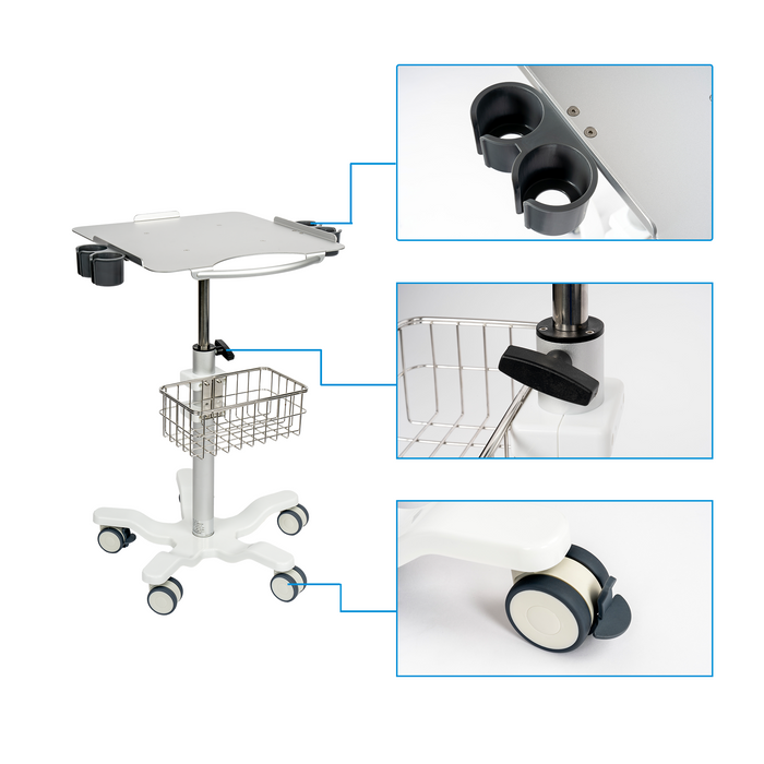 MC-15 - Medical Cart Mobile Trolley Cart with Wheels 22.4"-35.4" Height Adjustable Stainless Steel Dental Cart Rolling Desktop Lab Cart with 16.5"× 16.5" Large Tabletop