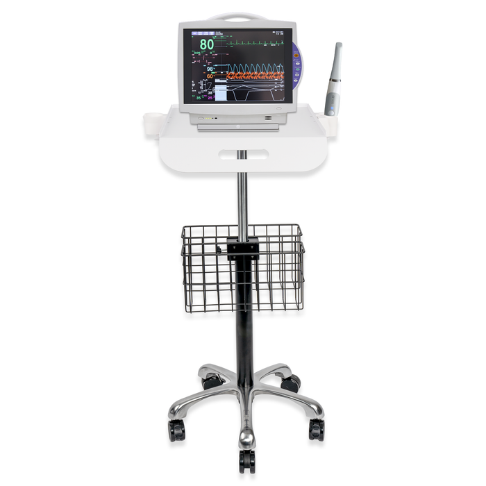 MC-12 - Medical Cart Mobile Trolley Cart with Wheels 27.5"-37" Height Adjustable Stainless Steel Dental Cart Rolling Desktop Lab Cart with 16"× 16.5" Large Tabletop