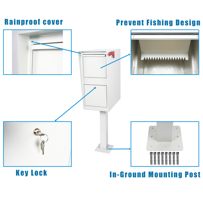 D25-G - Mail Manager Street Safe, Package Master Curbside Locking Security Mailbox, Weekend Away Locking Mailbox with Top Mount In Ground Post, Base Plate Included